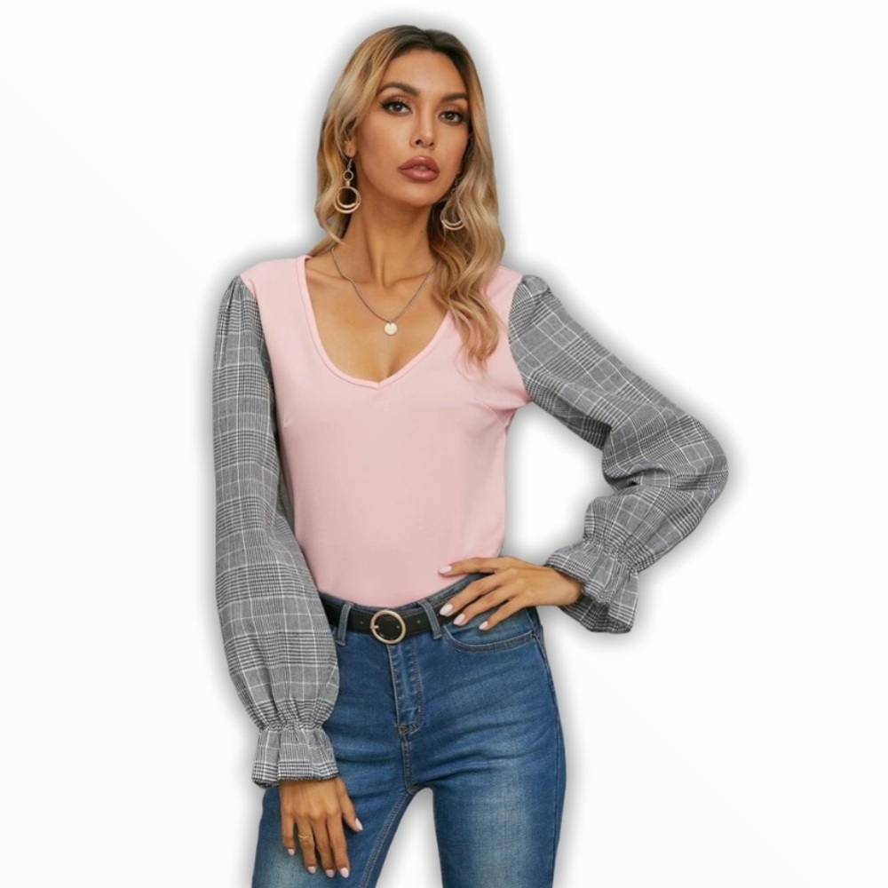 ✌🏼 #1351 Pastel Color Block Ruffled Sleeve Top - Picture 9 of 17